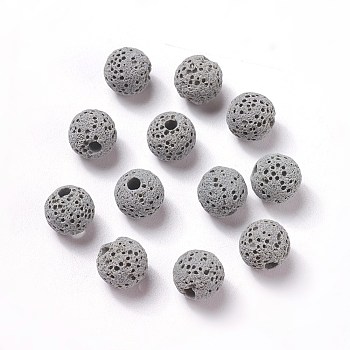 Unwaxed Natural Lava Rock Beads, for Perfume Essential Oil Beads, Aromatherapy Beads, Dyed, Round, Light Grey, 8.5mm, Hole: 1.5~2mm
