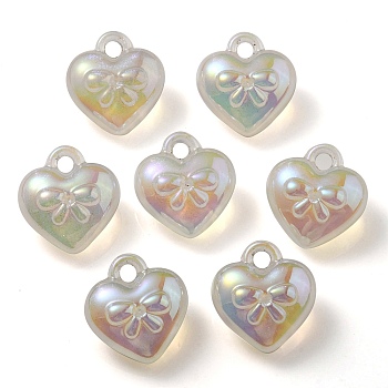 Luminous UV Plating Transparent Acrylic Pendants, Glow in The Dark, Heart Charm, Old Lace, 18x17x10mm, Hole: 3mm