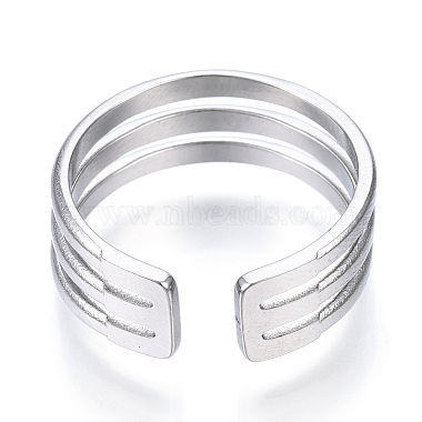 304 Stainless Steel Triple Line Open Cuff Ring(RJEW-N040-19)-3