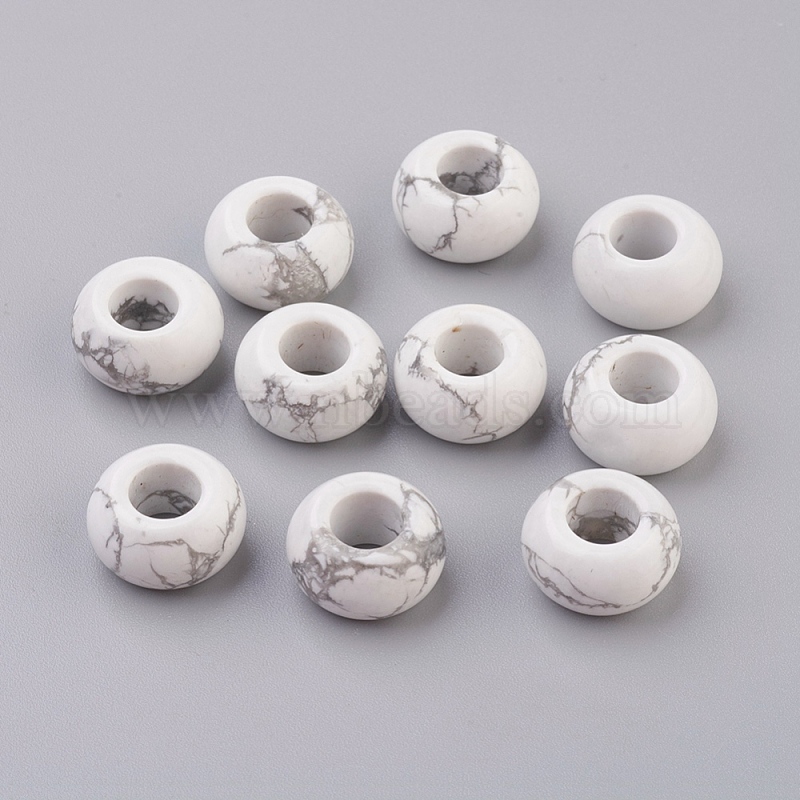 14x8mm 5pce Natural Howlite European Beads,Rondelle Hole 6mm Free Postage.