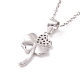 Rhodium Plated Sterling Silver Clover Pendant Necklace with Clear Cubic Zirconia for Women(NJEW-P267-04P)-3