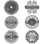 6Pcs 6 Styles Vintage Alloy Filigree Flower Anti-Slip Sweater Pins, Collar Clip Shawl, Antique Silver, 40~43.5x40~41.5x14~17mm, 1pc/style(FIND-CY0002-28)