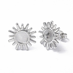 Non-Tarnish 304 Stainless Steel Stud Earring Findings, Sun with Round Tray Earring Settings, with Ear Nuts, Stainless Steel Color, Tray: 6mm, 14.5mm, Pin: 0.7mm(STAS-F286-04P)