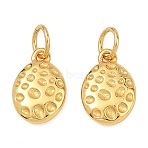 Brass Charms, Textured Oval Charms, Rack Plating, Long-Lasting Plated, Lead Free & Cadmium Free, Real 24K Gold Plated, 12x8x2.5mm, Hole: 3mm(KK-F941-20G)