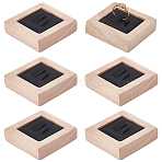 Wooden Couple Ring Displays, Imitation Leather inside, Square, Black, 5.9x5.9x1.65cm(RDIS-WH0009-030A)