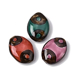 Handmade Porcelain Beads, Hand Painted Ceramic Beads, Famille Rose Porcelain, Oval, Mixed Color, 22~24.5x17~18x7.5~8mm, Hole: 1.6~1.8mm(PORC-K012-03)