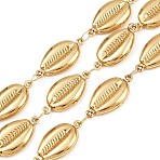304 Stainless Steel Shell Shape Link Chains, Unwelded, with Spool, Ion Plating(IP), Real 18K Gold Plated, 20.5x10.5x3.5mm(CHS-P023-04G)