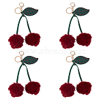Cherry Imitation Leather Fibre Soft Pendant Decorations, with Iron & Alloy Findings, Light Gold, 180mm(AJEW-WH0314-761)