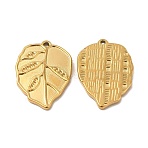 Ion Plating(IP) 304 Stainless Steel Pendant Rhinestone Settings, Leaf, Real 18K Gold Plated, Fit for 0.9mm Rhinestone, 21.5x16x2mm, Hole: 1mm(STAS-A070-07G)