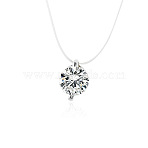 Alloy Clear Cubic Zirconia Flat Round Pendant Necklaces for Women, Platinum, 16.93 inch(43cm)(WH-WG4EF01-01)