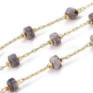 3.28 Feet Handmade Natural Labradorite Beaded Chains, with Brass Chains, Long-Lasting Plated, Soldered, Golden, 5.5~6mm, Llink: 5.5~6x4~4.5mm and 2x1x0.2mm(X-CHC-E019-02C)