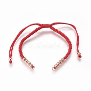 Nylon Cord Braided Bead Bracelets Making, with Brass Beads, Long-Lasting Plated, Real Rose Gold Plated, Red, 10-1/4 inch~11-5/8 inch(26~29.6cm)(BJEW-F360-FRG18)