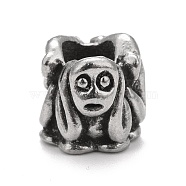 304 Stainless Steel European Beads, Large Hole Beads, Human Face, Antique Silver, 9.5x9.5mm, Hole: 5mm(STAS-G256-27AS)