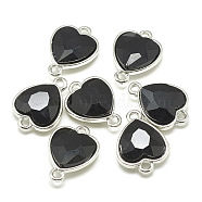 Alloy Glass Links connectors, Heart, Platinum, Black, 19~20x14~15x6mm, Hole: 2mm(PALLOY-T024-12mm-23)