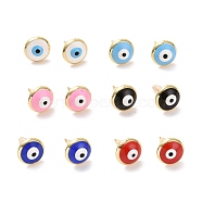 Enamel Evil Eye Stud Earrings, Light Gold Plated Brass Jewelry for Women, Cadmium Free & Lead Free, Mixed Color, 10mm, Pin: 0.9mm(EJEW-A072-25LG)