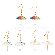 3 Pairs 3 Colors 3D Umbrella Acrylic Dangle Earrings, Golden Alloy Jewelry for Woman, Mixed Color, 39mm, Pin: 0.6mm, 1 Pair/color(EJEW-AN0002-97)