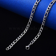 Non-Tarnish 304 Stainless Steel Figaro Chain Necklaces, with Lobster Claw Clasp, Stainless Steel Color, Link: 6.5x3x0.8mm and 4.5x3x0.8mm, 19.68 inch(50cm)(NJEW-S420-003A-P)