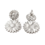 304 Stainlee Steel Studs Earring, Sunflower, Stainless Steel Color, 40x24mm(EJEW-Z045-05P)