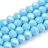 Electroplate Glass Beads Strands, Pearl Luster Plated, Faceted, Rondelle, Deep Sky Blue, 6x5mm, Hole: 1mm, about 85~88pcs/strand, 16.1~16.5 inch(41~42cm)(EGLA-A034-P6mm-A26)