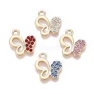 Rack Plating Alloy Pendants, with Rhinestone, Butterfly, Golden, 15.5x14.5x2mm, Hole: 2mm(FIND-N005-23G)