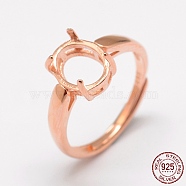 Adjustable 925 Sterling Silver Finger Ring Components, Oval, Rose Gold, Tray: 10x8mm, 17mm(STER-P033-17RG)