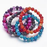 Natural Striped Agate/Banded Agate Beaded Stretch Bracelets, Round, Mixed Color, 2-1/8 inch(55mm)(BJEW-JB02564)