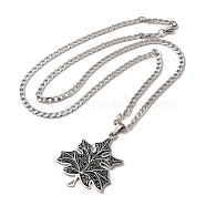 Maple Leaf 304 Stainless Steel Enamel Pendant Necklaces, Stainless Steel Color, 23.03 inch(58.5cm)(NJEW-D066-02P)