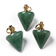 Natural Green Aventurine Pendants, with Golden Plated Brasss Findings, Cone Pendulum, 31x20x20mm, Jump Ring: 10x1.5mm, Inner Diameter: 9mm(G-Z010-01C)