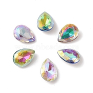 Glass Rhinestone Cabochons, Flat Back & Back Plated, Faceted, Teardrop, Mixed Color, 14x10x5.5mm(RGLA-L029-04A)