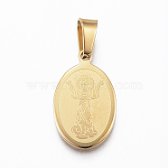 304 Stainless Steel Pendants, Oval with Divine Child Jesus, Golden, 21x13x1.2mm, Hole: 4x7mm(STAS-G156-05G)