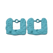 Spray Painted Alloy Pendants, Rectangle, Dark Turquoise, 20.5x24.5x2.5mm, Hole: 2.2mm(PALLOY-P263-A03)