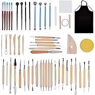 Wooden Handle Pottery Tools Sets, with Stainless Steel Findings, BurlyWood, 110mm(TOOL-BC0008-11)