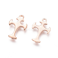 201 Stainless Steel Tiny Cross Charms, Rose Gold, 14x9.5x1mm, Hole: 1.2mm(STAS-E484-20RG)