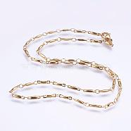 304 Stainless Steel Chain Necklaces, with Enamel and Lobster Claw Clasps, Ion Plating (IP), Rectangle, Golden, 17.7 inch(45cm)(STAS-P164-08G)