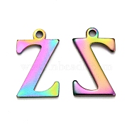 Ion Plating(IP) 304 Stainless Steel Alphabet Charms, Rainbow Color, Letter.Z, 12x7.5x1mm, Hole: 1mm(STAS-H122-Z-M)