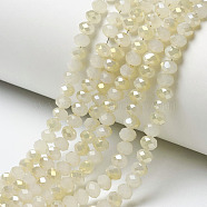 Electroplate Glass Beads Strands, Imitation Jade, Half Rainbow Plated, Faceted, Rondelle, Light Yellow, 3.5x3mm, Hole: 0.4mm, about 123~127pcs/strand, 13.7~14.1 inch(35~36cm)(EGLA-A034-J3mm-H04)