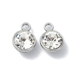 Rack Plating Alloy Rhinestone Charms, Flat Round, Platinum, 12x8.5x6mm, Hole: 2mm(FIND-M014-16D-P)