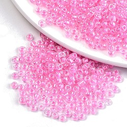 8/0 Glass Seed Beads, Inside Colours, Round Hole, Round, Transparent Colours Rainbow, Pearl Pink, 8/0, 3~4x2~3mm, Hole: 0.8mm, about 3333pcs/100g(X1-SEED-A016-3mm-204)