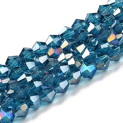 Transparent Electroplate Glass Beads Strands, AB Color Plated, Faceted, Bicone, Steel Blue, 2.9~3.3x2.5mm, Hole: 0.7mm, about 145~150pcs/strand, 16.34~16.54 inch(41.5~42cm)(EGLA-A039-T2mm-B01)