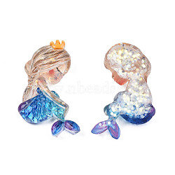 Transparent Resin Cabochons, with Glitter Sequins, Mermaid Shape, Blue, 35.5x23x7.5mm(CRES-N018-054)