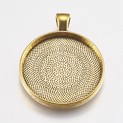 Alloy Pendant Cabochon Settings, Plain Edge Bezel Cups, Lead Free & Cadmium Free & Nickel Free, Flat Round, Antique Golden, 43x34x4mm, Hole: 7x4mm, Tray: 30mm(PALLOY-A13349-AG-NR)