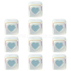10Pcs Opaque Acrylic Enamel Beads, Cube with Heart, Light Sky Blue, 12x12x12mm(ACRC-FS0001-02C)