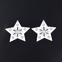 Christmas Theme Spray Painted Wood Big Pendants, Star Charm with Hollow Snowflake, Red, 61x65x2mm, Hole: 2.5mm(WOOD-N005-84A)