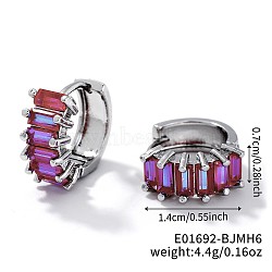 Cute Square Candy Brass Cubic Zirconia Hoop Earrings, Fashionable Versatile Accessories, Golden, Purple, 7x14mm(XX8349-2)