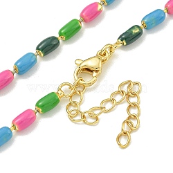 Brass Enamel Column Link Chain Necklaces, Real 18K Gold Plated, Lead Free & Cadmium Free & Nickel Free, Long-Lasting Plated, Colorful, 17.83 inch(45.3cm)(NJEW-H039-15G-01)