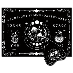 Pendulum Dowsing Divination Board Set, Wooden Spirit Board Black Talking Board Game for Spirit Hunt Birthday Party Supplies with Planchette, Mushroom, 300x210x5mm, 2pcs/set(DJEW-WH0324-048)