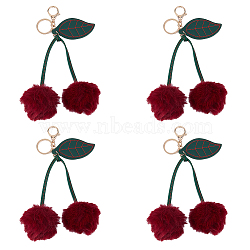 Cherry Imitation Leather Fibre Soft Pendant Decorations, with Iron & Alloy Findings, Light Gold, 180mm(AJEW-WH0314-761)