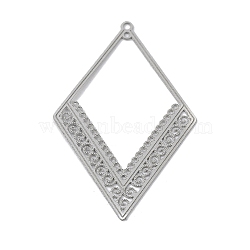 304 Stainless Steel Pendants, Rhombus Charm, Stainless Steel Color, 40x26x0.3mm, Hole: 0.9mm & 1.2mm(STAS-K257-29P)