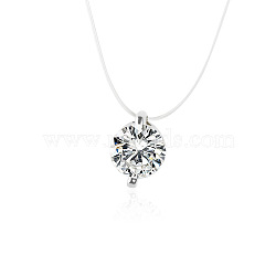 Alloy Clear Cubic Zirconia Flat Round Pendant Necklaces for Women, Platinum, 16.93 inch(43cm)(WH-WG4EF01-01)