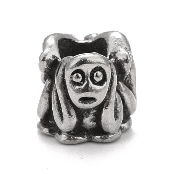 304 Stainless Steel European Beads, Large Hole Beads, Human Face, Antique Silver, 9.5x9.5mm, Hole: 5mm